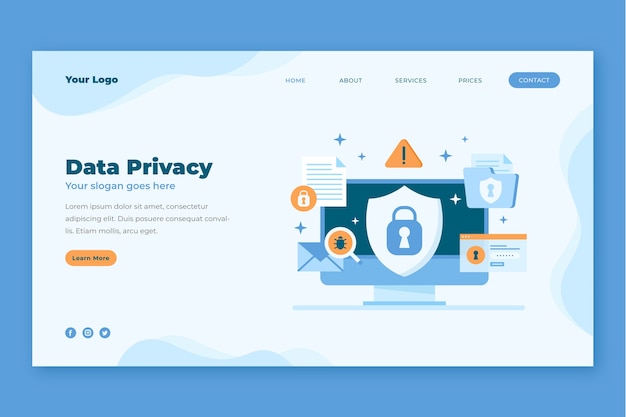 Vector gratuito página de inicio de privacidad de datos de diseño plano