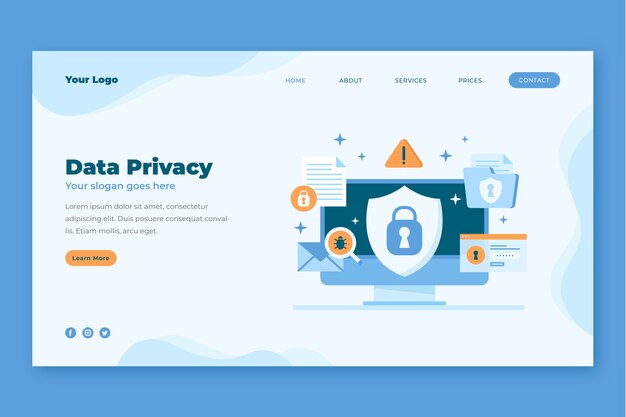 Página de inicio de privacidad de datos de diseño plano