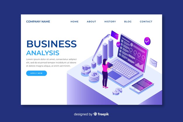 Página de inicio profesional de análisis empresarial