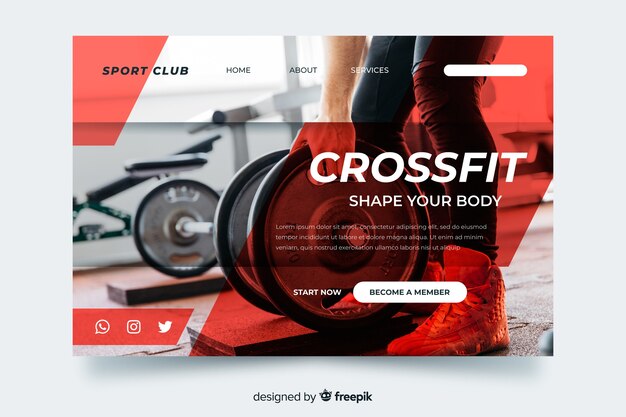 Página de inicio de promoción de gimnasio con foto