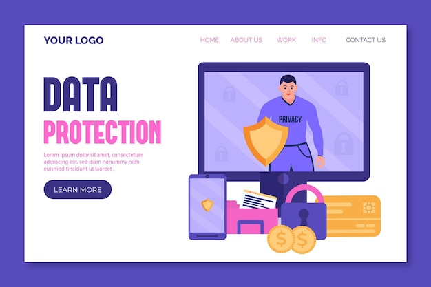 Vector gratuito página de inicio de protección cibernética de datos