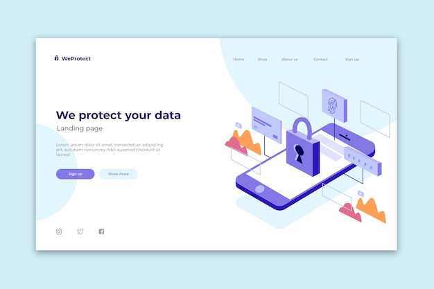 Vector gratuito página de inicio de protección de datos