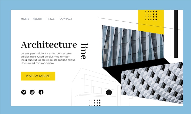 Vector gratuito página de inicio del proyecto de arquitectura de diseño plano