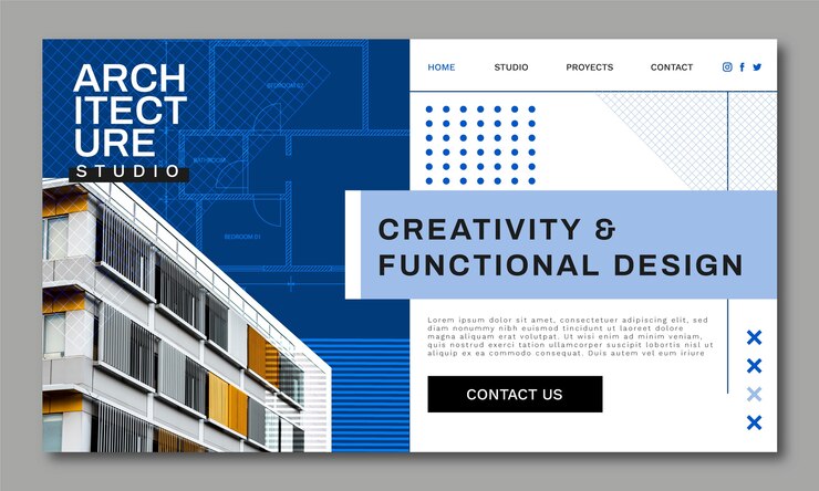 Vector gratuito página de inicio del proyecto de arquitectura mínima.