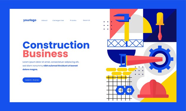 Página de inicio del proyecto de construcción de diseño plano