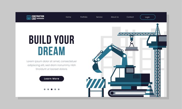 Página de inicio del proyecto de construcción de diseño plano