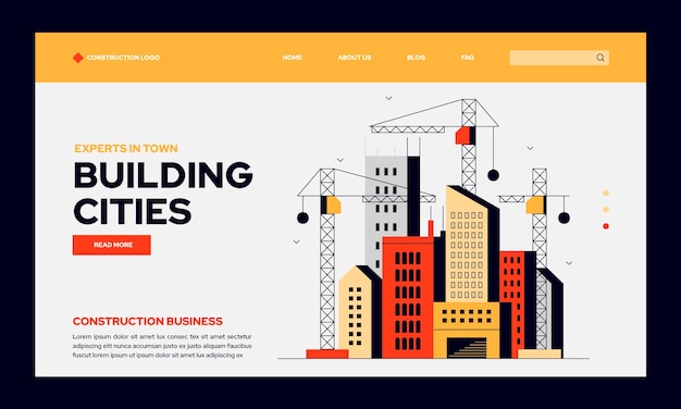 Página de inicio del proyecto de construcción de diseño plano