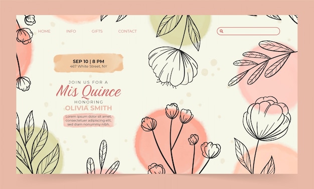 Vector gratuito página de inicio de quinceañera en acuarela