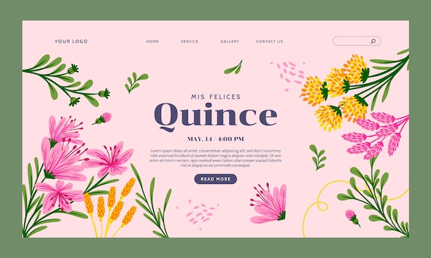 Vector gratuito página de inicio de quinceañera floral dibujada a mano