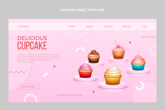 Vector gratuito página de inicio realista de deliciosos cupcakes