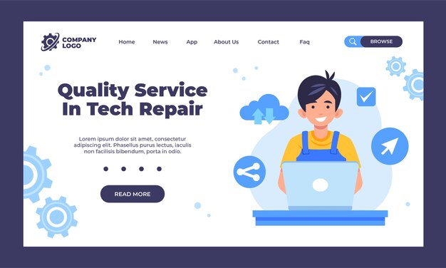 Página de inicio de reparación de tecnología dibujada a mano