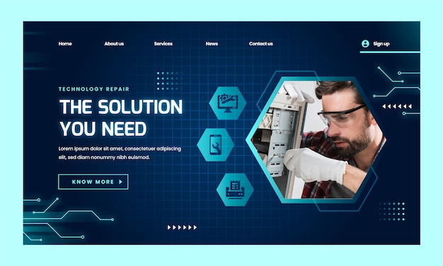 Vector gratuito página de inicio de reparación de tecnología de gradiente