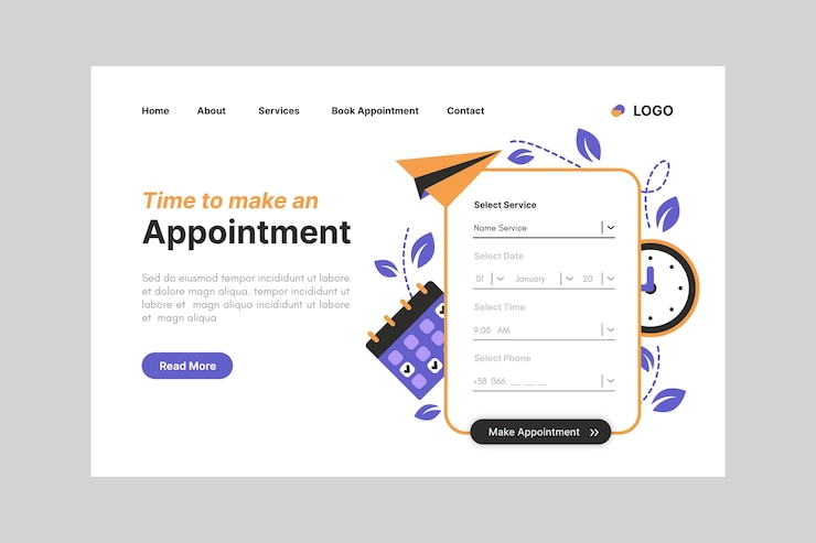 Vector gratuito página de inicio de reserva de cita