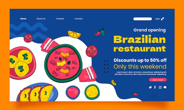 Vector gratuito página de inicio de restaurante brasileño dibujada a mano