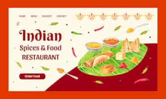 Vector gratuito página de inicio del restaurante de comida india en acuarela