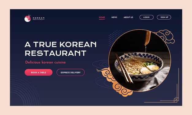 Vector gratuito página de inicio de restaurante coreano degradado