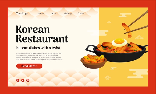 Vector gratuito página de inicio de restaurante coreano degradado