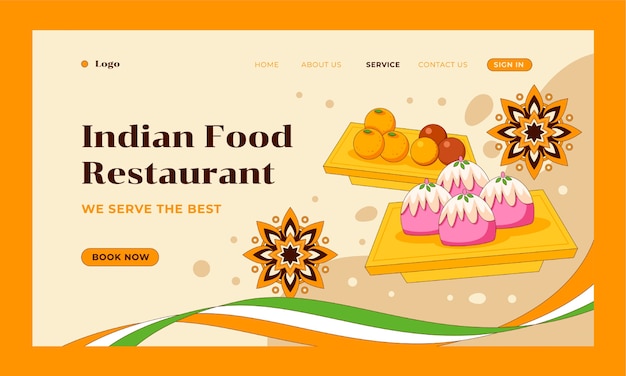 Vector gratuito página de inicio de restaurante indio dibujada a mano