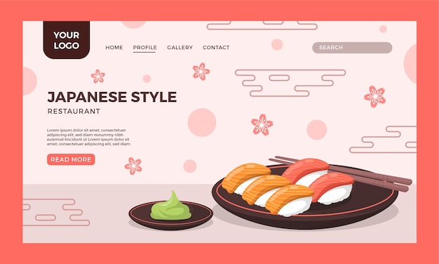 Vector gratuito página de inicio de restaurante japonés dibujada a mano