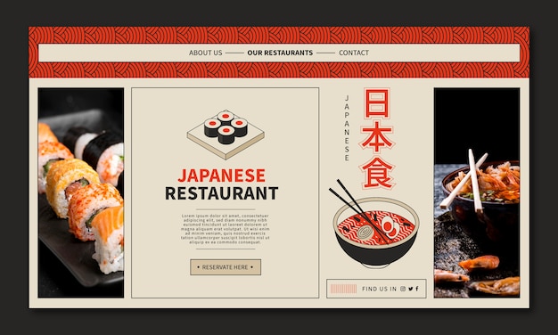 Vector gratuito página de inicio de restaurante japonés de diseño plano