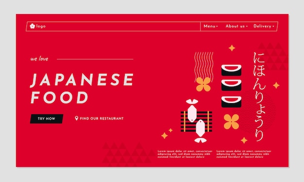 Vector gratuito página de inicio de restaurante japonés de diseño plano