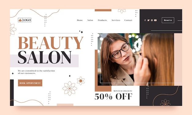 Vector gratuito página de inicio de salón de belleza dibujada a mano