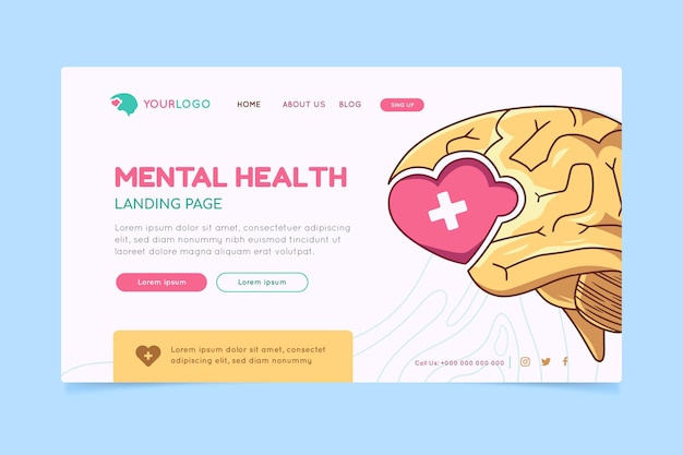 Vector gratuito página de inicio de salud mental dibujada a mano