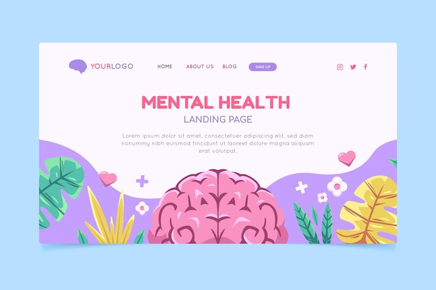 Vector gratuito página de inicio de salud mental dibujada a mano