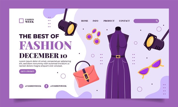 Página de inicio de la semana de la moda de diseño plano