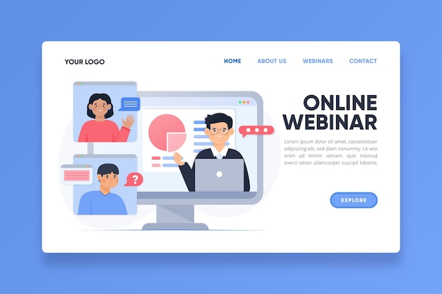 Vector gratuito página de inicio del seminario web de la conferencia en línea