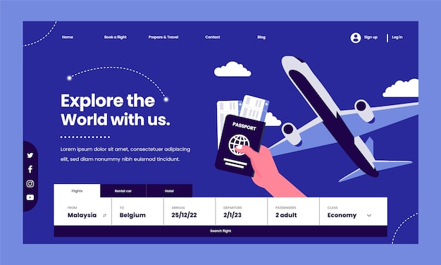 Página de inicio del servicio de aerolínea de diseño plano