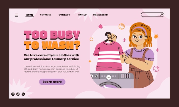 Vector gratuito página de inicio del servicio de lavandería de diseño plano