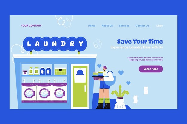Página de inicio del servicio de lavandería de diseño plano