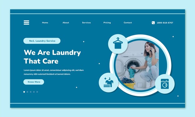Página de inicio del servicio de lavandería de diseño plano