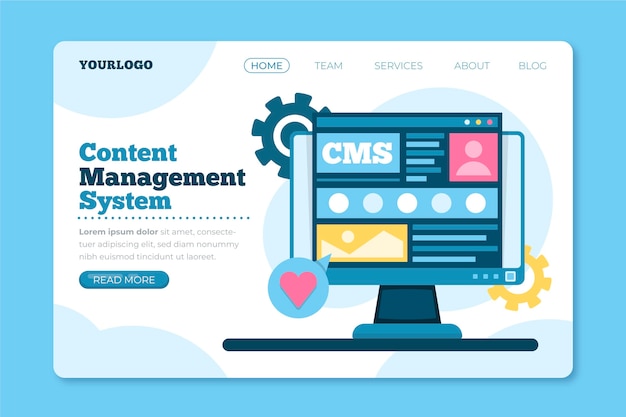 Página de inicio del sistema de gestión de contenido de diseño plano