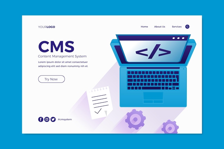 Vector gratuito página de inicio del sistema de gestión de contenido de diseño plano