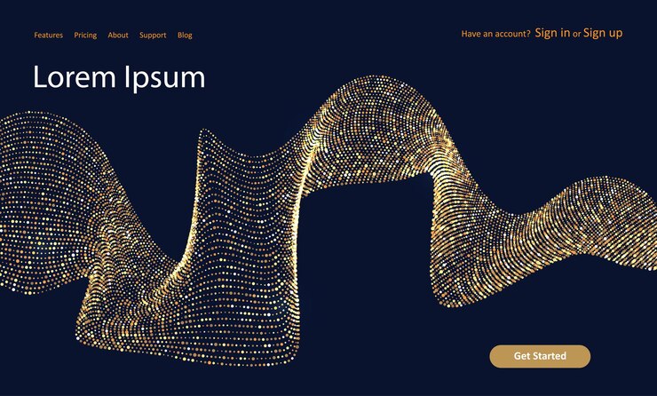 Vector gratuito página de inicio del sitio web abstracto con un diseño de puntos dorados brillantes