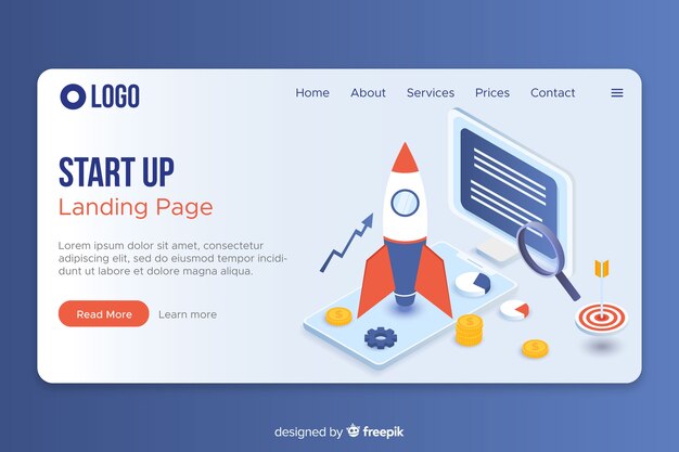 Página de inicio del sitio web isométrica