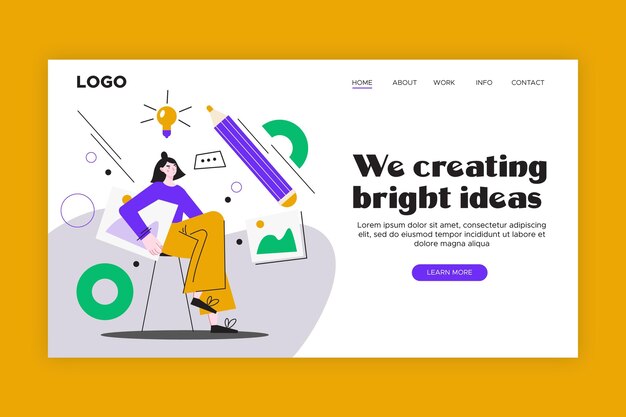 Página de inicio de soluciones creativas de diseño plano