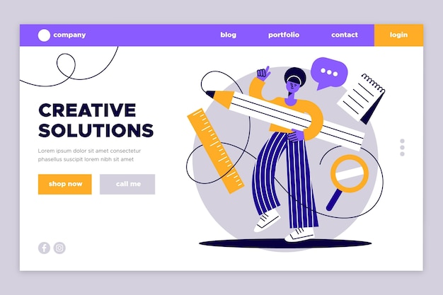 Página de inicio de soluciones creativas planas orgánicas