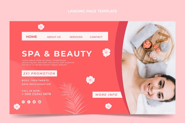 Vector gratuito página de inicio de spa y belleza de diseño plano