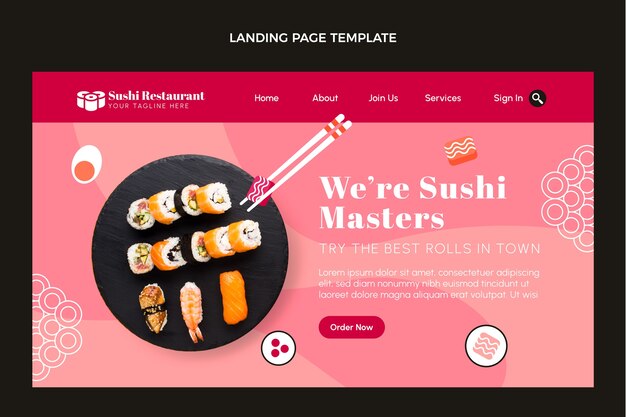 Página de inicio de sushi de diseño plano