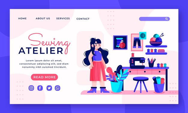 Página de inicio de taller de costurera mínima