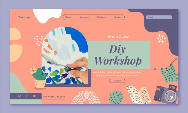 Página de inicio de taller creativo dibujada a mano