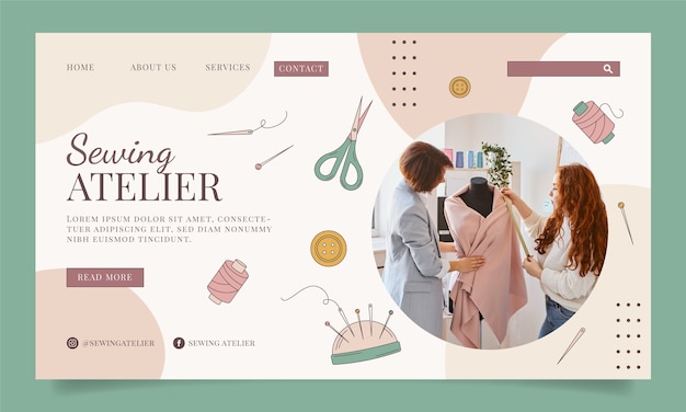 Página de inicio de taller de moda dibujada a mano
