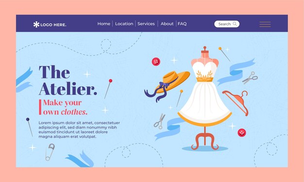 Página de inicio de taller de moda dibujada a mano