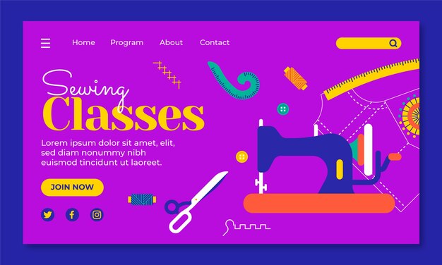 Página de inicio de taller de moda de diseño plano