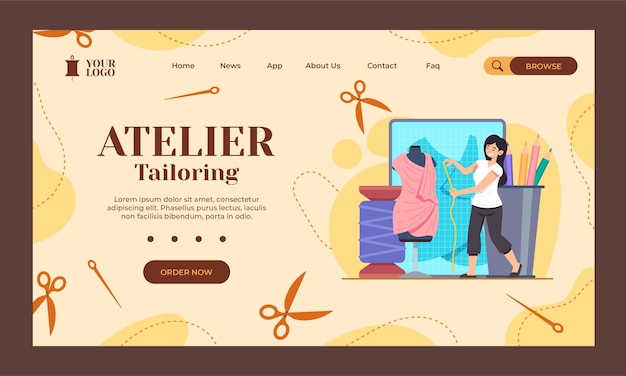 Vector gratuito página de inicio de taller de moda de diseño plano