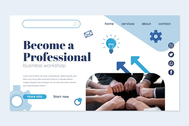 Página de inicio del taller de negocios de diseño plano