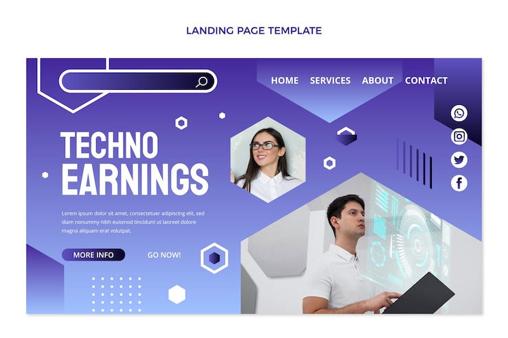 Vector gratuito página de inicio de tecnología abstracta degradada